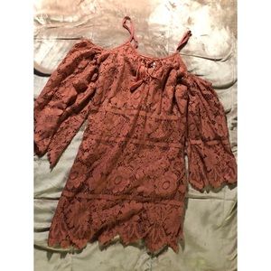 open shoulder pink/ floral dress